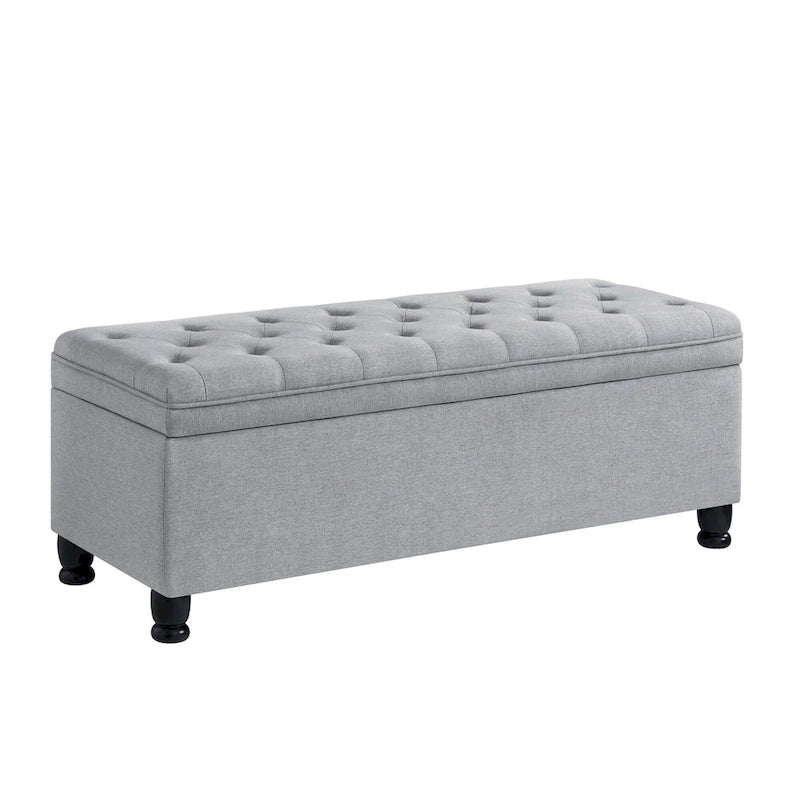 Panca contenitore con seduta trapuntata e gambe in legno