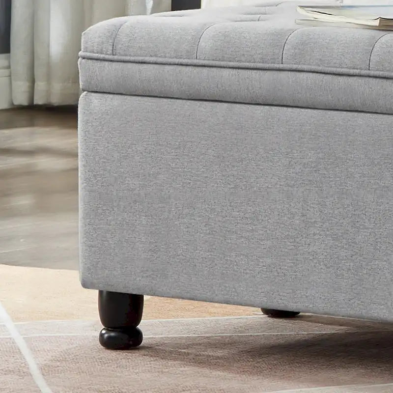 Panca contenitore con seduta trapuntata e gambe in legno