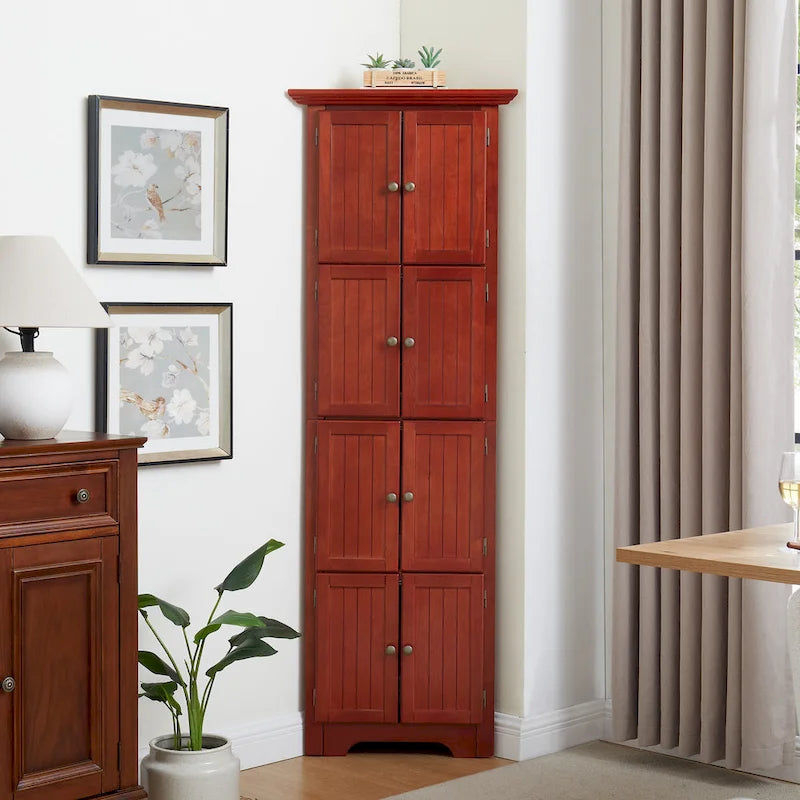 Farmhouse 4-Tier 72 Corner Kitchen Pantry Storage Cabinet with 8 Doors Tall Storage Cabinet and Adjustable Shelves