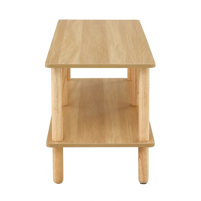 Mobile TV a 2 livelli con ripiano aperto e gambe in legno