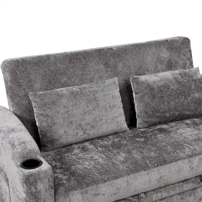 Divano letto a due posti convertibile con schienale regolabile, porte USB e portabicchieri
