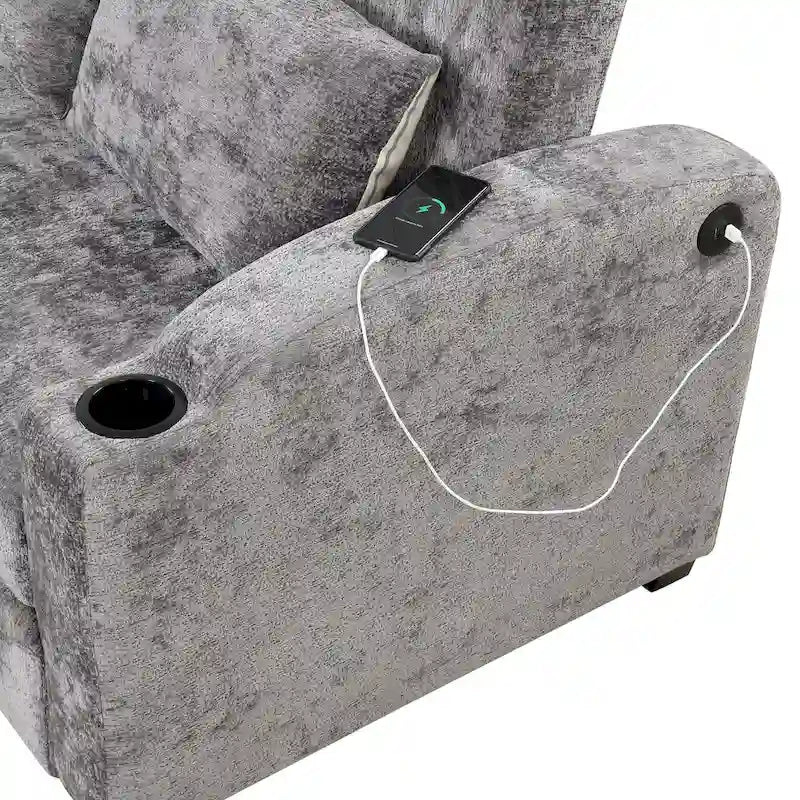 Divano letto a due posti convertibile con schienale regolabile, porte USB e portabicchieri