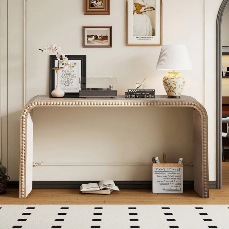 Consolle da ingresso con design a cascata curva e perline in legno