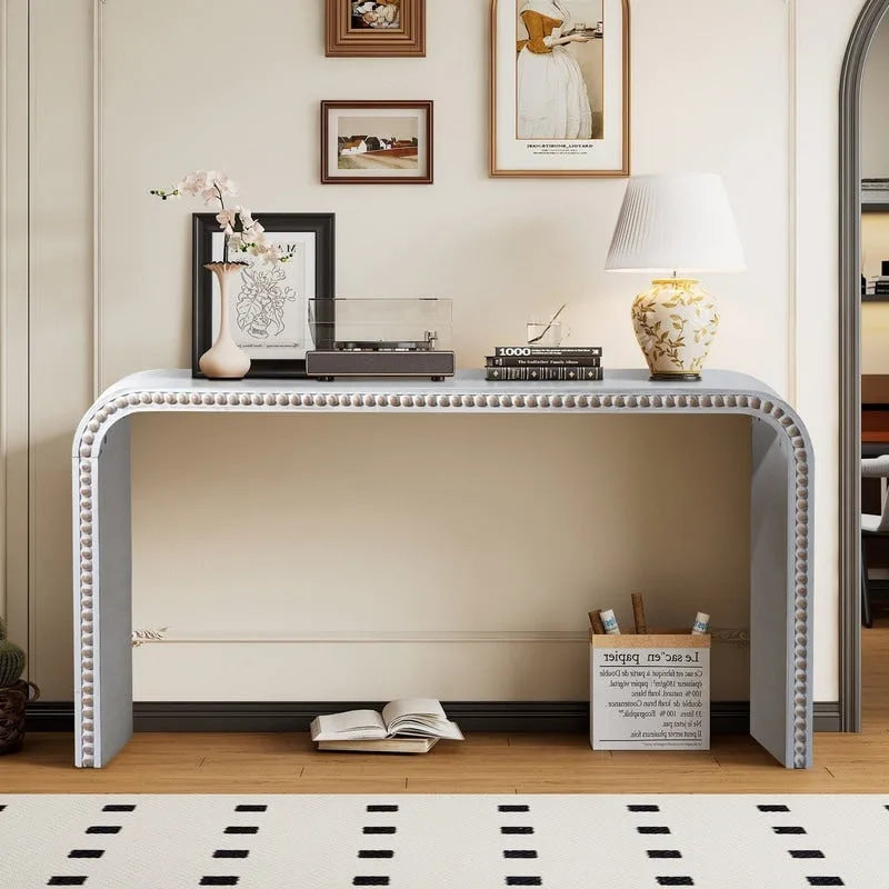 Consolle da ingresso con design a cascata curva e perline in legno