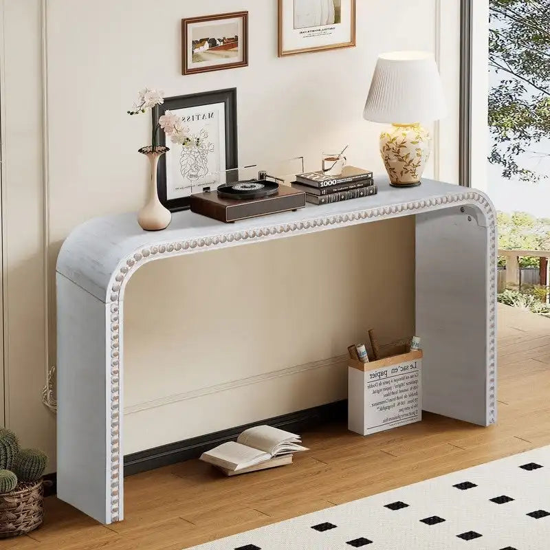 Consolle da ingresso con design a cascata curva e perline in legno