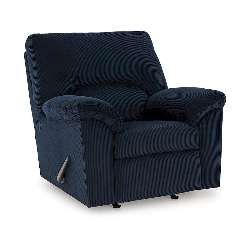 Poltrona reclinabile basculante con braccioli imbottiti – Velluto a coste blu navy