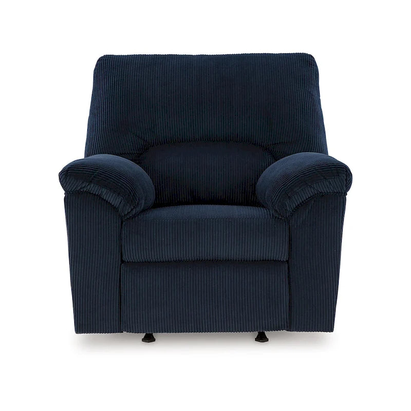Poltrona reclinabile basculante con braccioli imbottiti – Velluto a coste blu navy