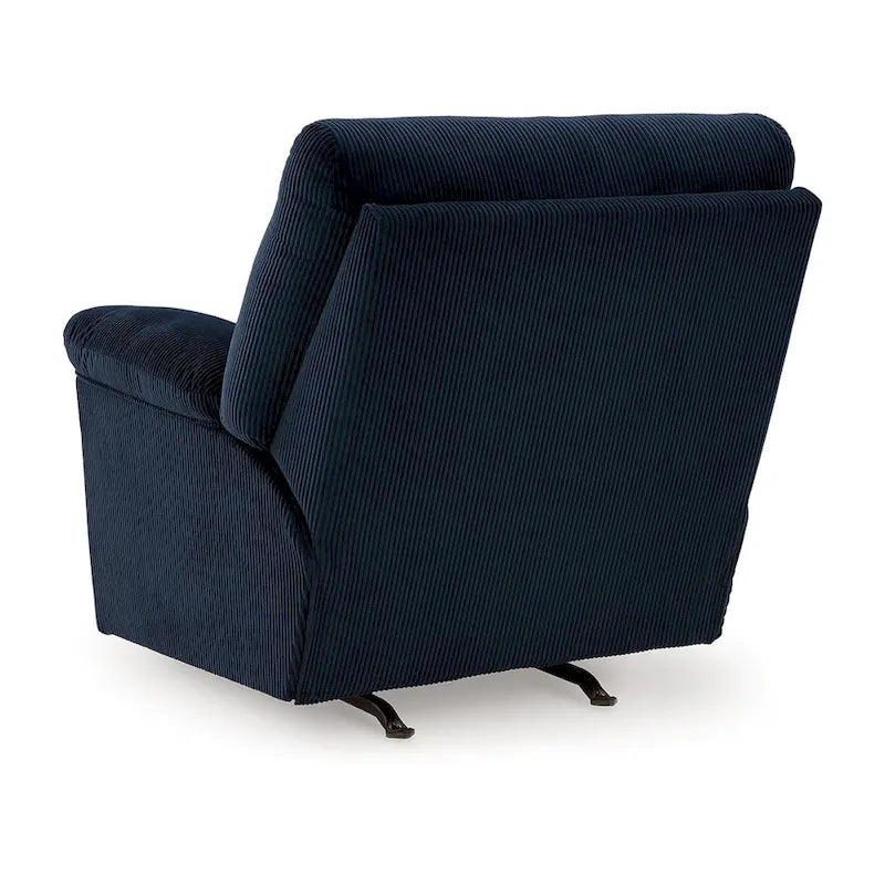 Poltrona reclinabile basculante con braccioli imbottiti – Velluto a coste blu navy