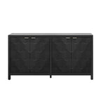 4-Door Sideboard with Honeycomb Patterned Doors, Painted Finish Storage Cabinet with Vintage Metal Handles for Study