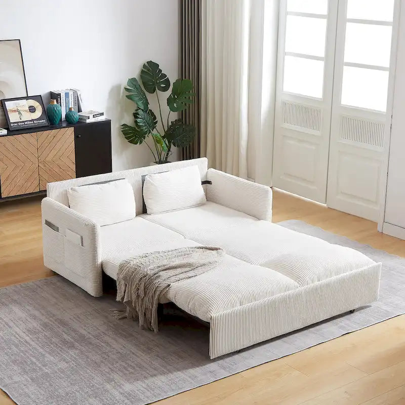 Divano Letto Convertibile a Due Posti con Rivestimento in Velluto a Coste