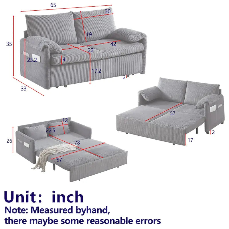 Divano Letto Convertibile a Due Posti con Rivestimento in Velluto a Coste