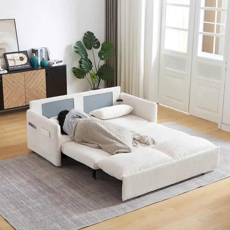 Divano Letto Convertibile a Due Posti con Rivestimento in Velluto a Coste
