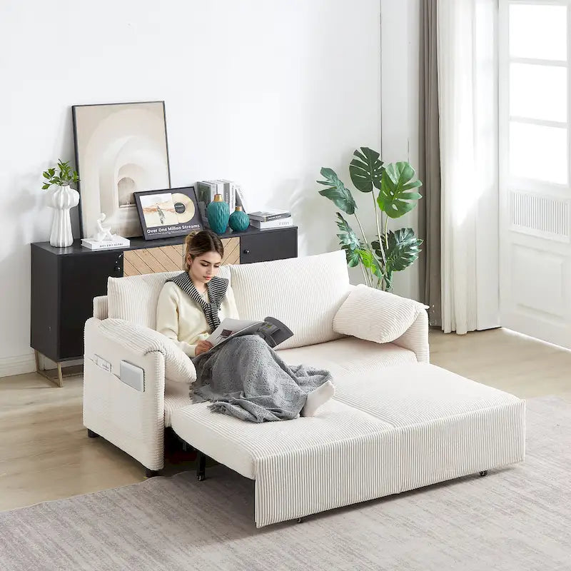 Divano Letto Convertibile a Due Posti con Rivestimento in Velluto a Coste