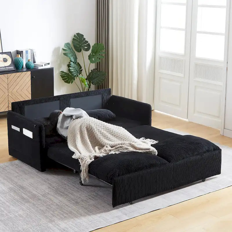 Divano Letto Convertibile a Due Posti con Rivestimento in Velluto a Coste