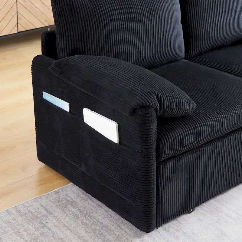Divano Letto Convertibile a Due Posti con Rivestimento in Velluto a Coste