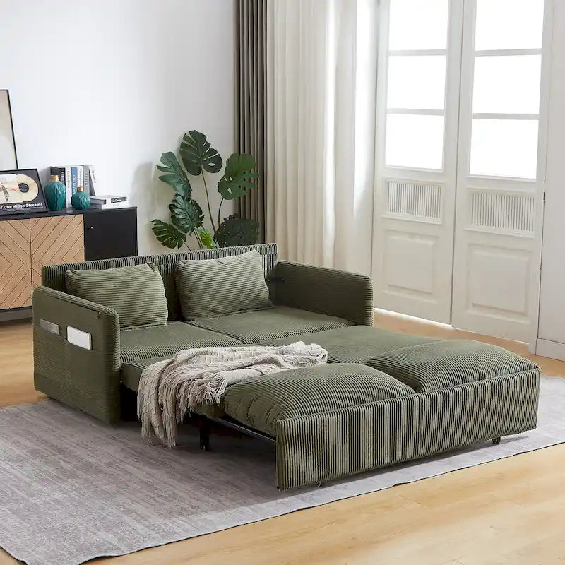 Divano Letto Convertibile a Due Posti con Rivestimento in Velluto a Coste