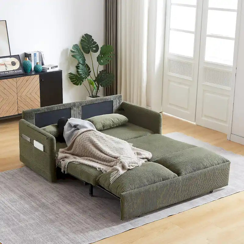 Divano Letto Convertibile a Due Posti con Rivestimento in Velluto a Coste