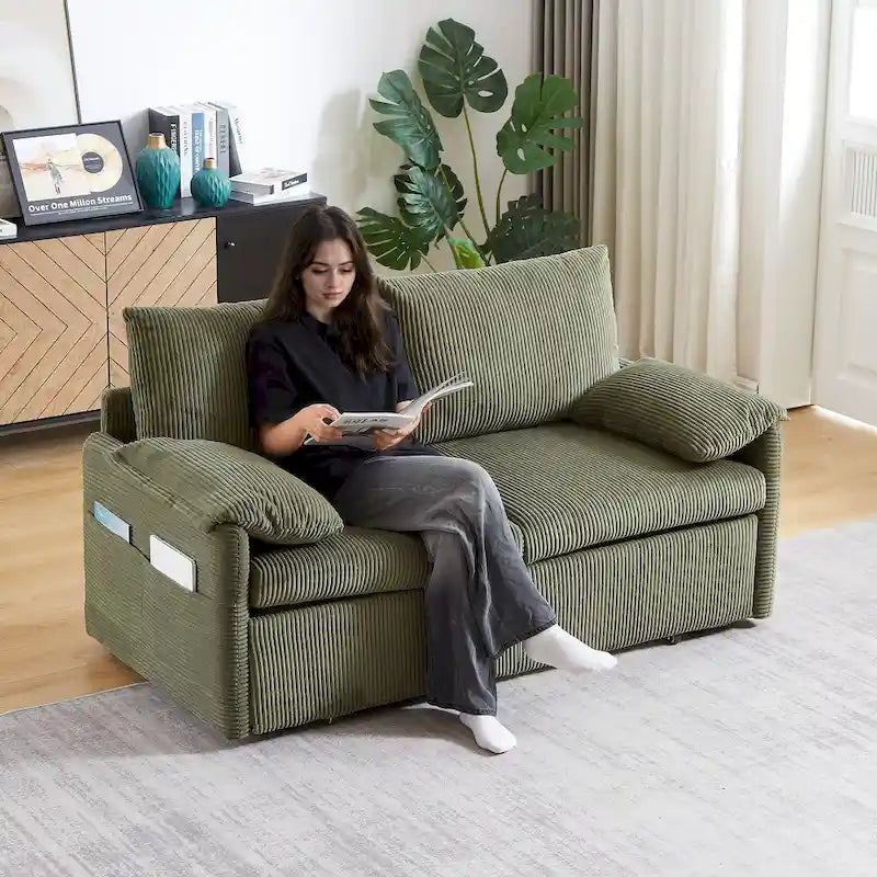 Divano Letto Convertibile a Due Posti con Rivestimento in Velluto a Coste
