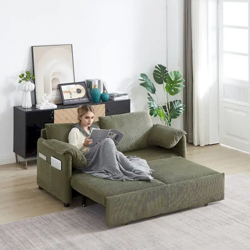 Divano Letto Convertibile a Due Posti con Rivestimento in Velluto a Coste
