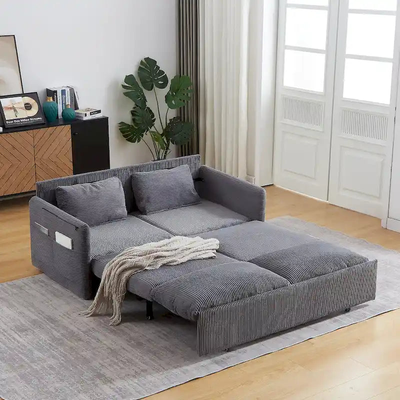 Divano Letto Convertibile a Due Posti con Rivestimento in Velluto a Coste