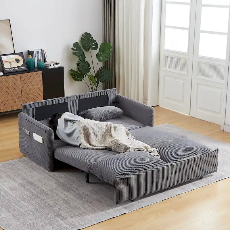 Divano Letto Convertibile a Due Posti con Rivestimento in Velluto a Coste
