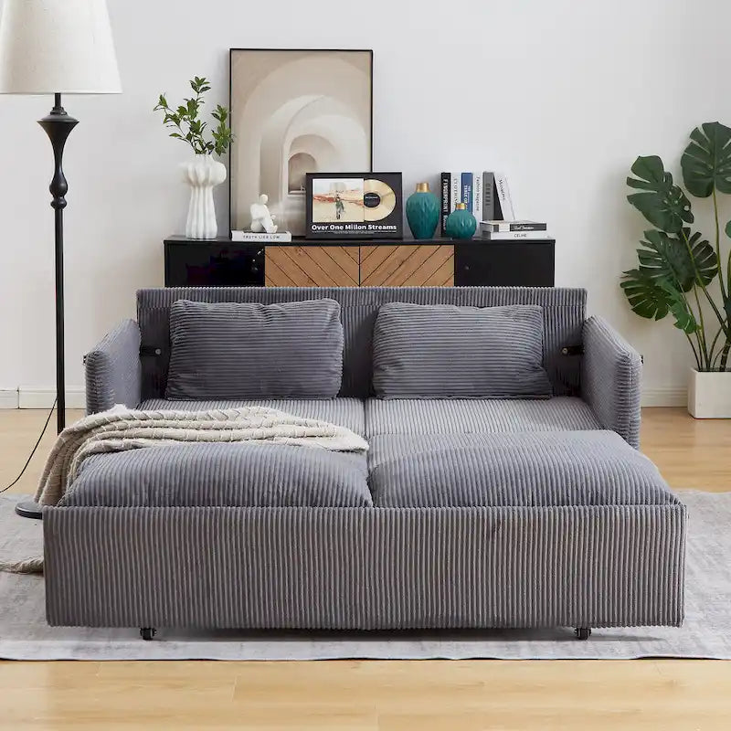 Divano Letto Convertibile a Due Posti con Rivestimento in Velluto a Coste