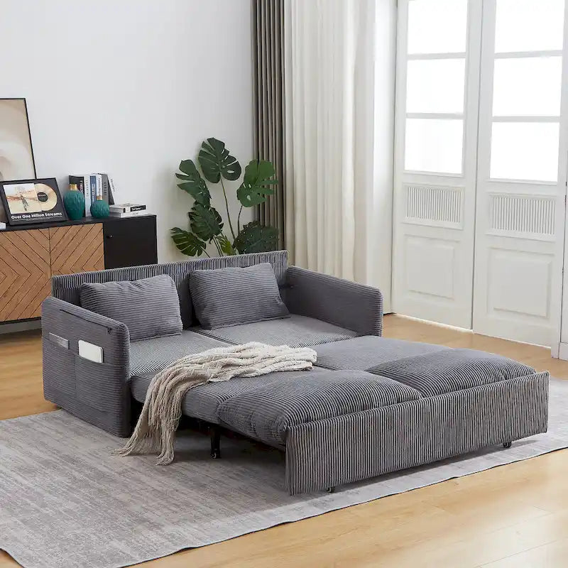 Divano Letto Convertibile a Due Posti con Rivestimento in Velluto a Coste