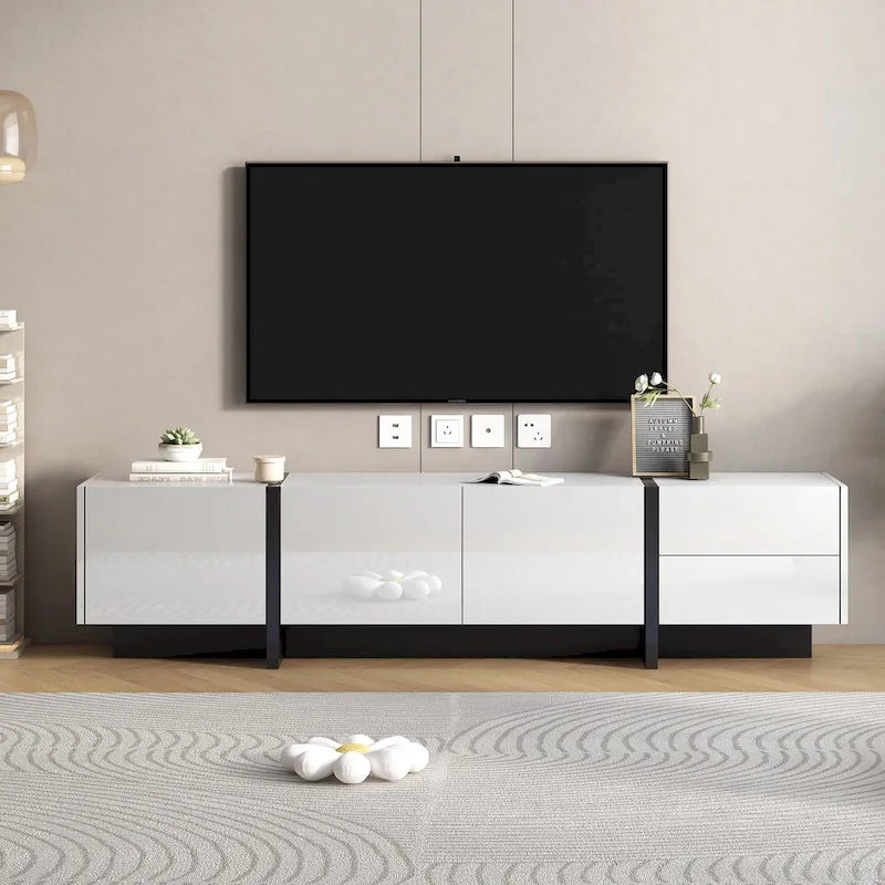 Mobile porta TV da 74" con finitura lucida e contenitore, adatto per TV fino a 80"