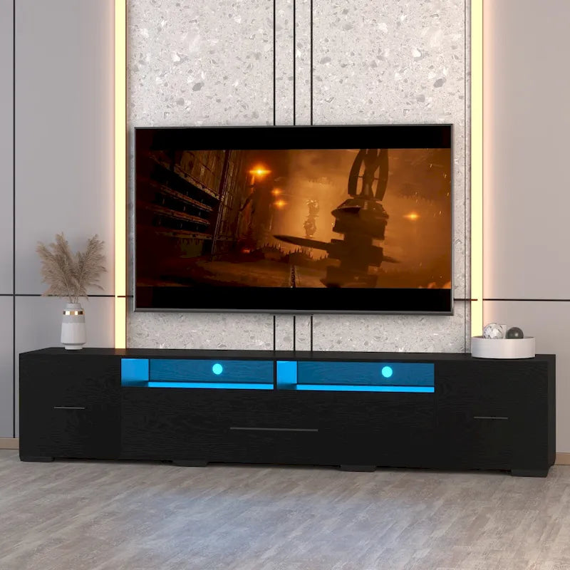 Mobile porta TV da 83" con luci LED RGB e spazio contenitivo, adatto per TV fino a 80"