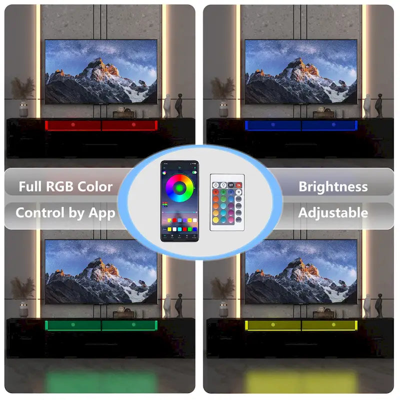 Mobile porta TV da 83" con luci LED RGB e spazio contenitivo, adatto per TV fino a 80"