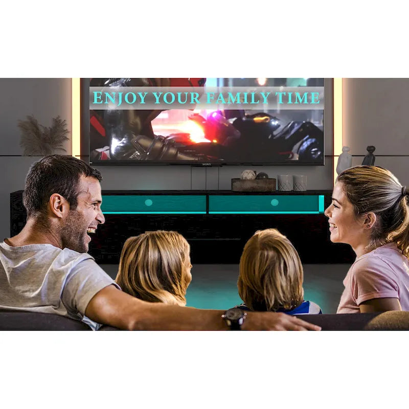 Mobile porta TV da 83" con luci LED RGB e spazio contenitivo, adatto per TV fino a 80"