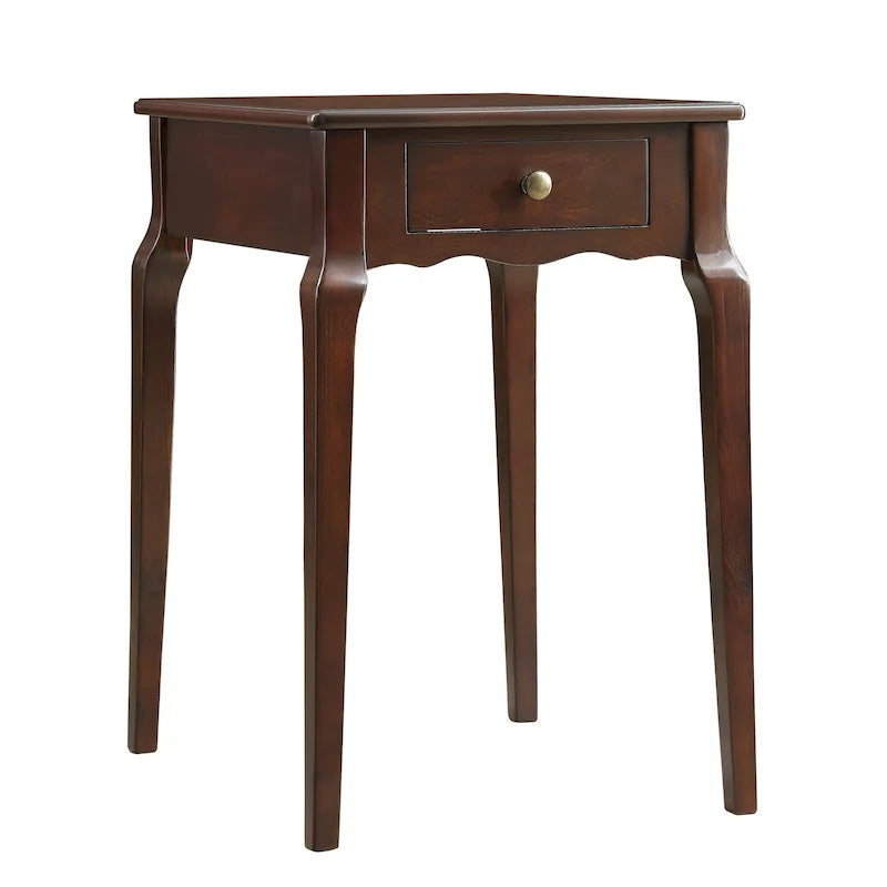 Tavolino comodino in legno a 1 cassetto con gambe affusolate