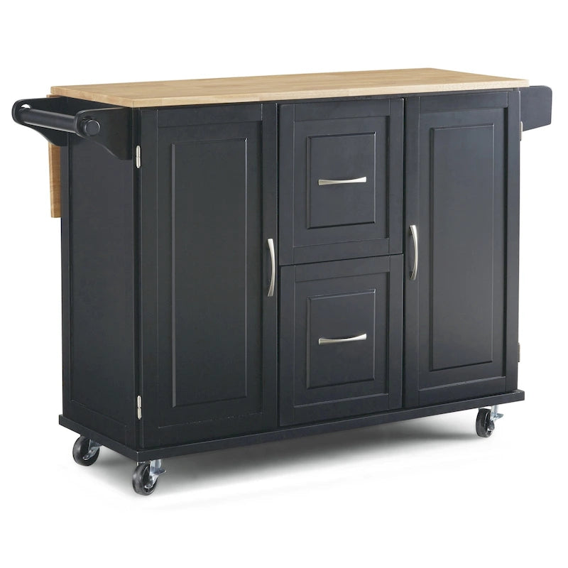 Carrello da cucina in legno nero con anta a ribalta