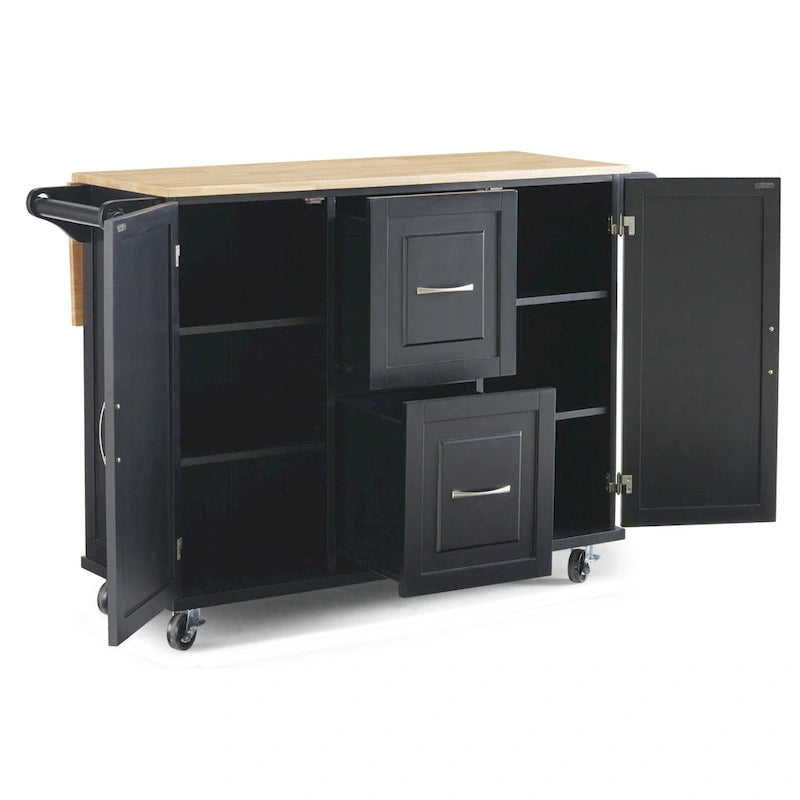 Carrello da cucina in legno nero con anta a ribalta