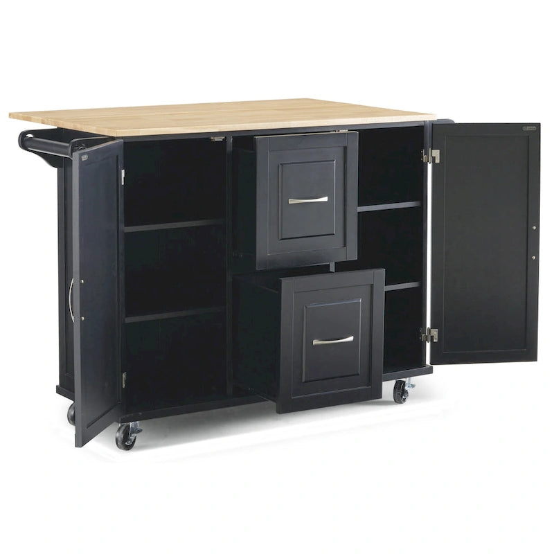 Carrello da cucina in legno nero con anta a ribalta