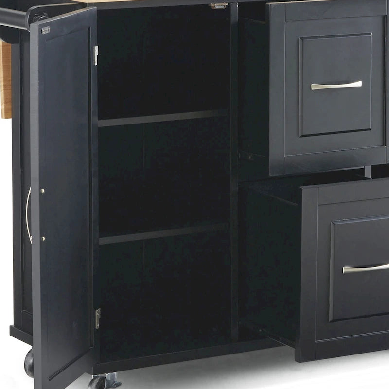 Carrello da cucina in legno nero con anta a ribalta
