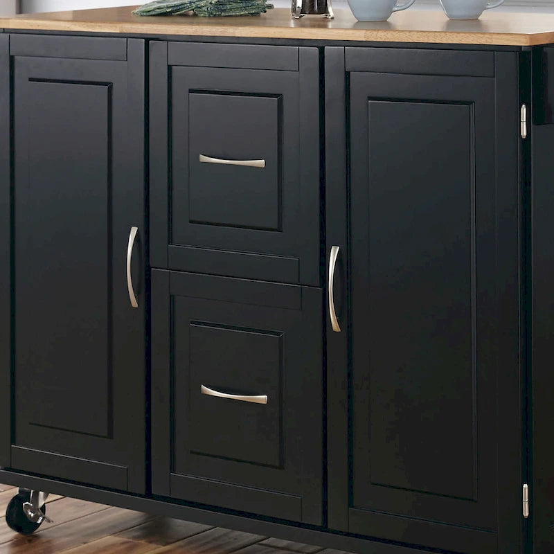 Carrello da cucina in legno nero con anta a ribalta