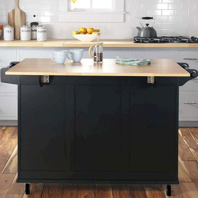 Carrello da cucina in legno nero con anta a ribalta