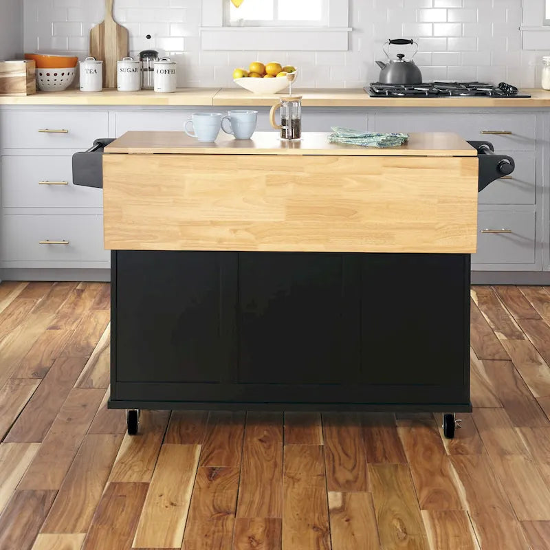 Carrello da cucina in legno nero con anta a ribalta