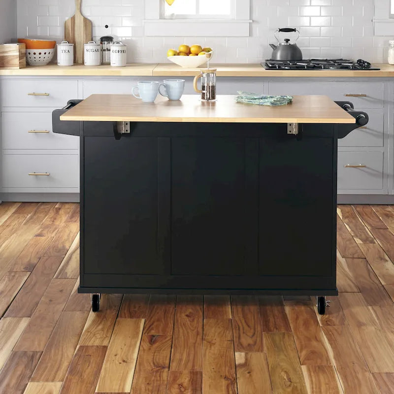 Carrello da cucina in legno nero con anta a ribalta