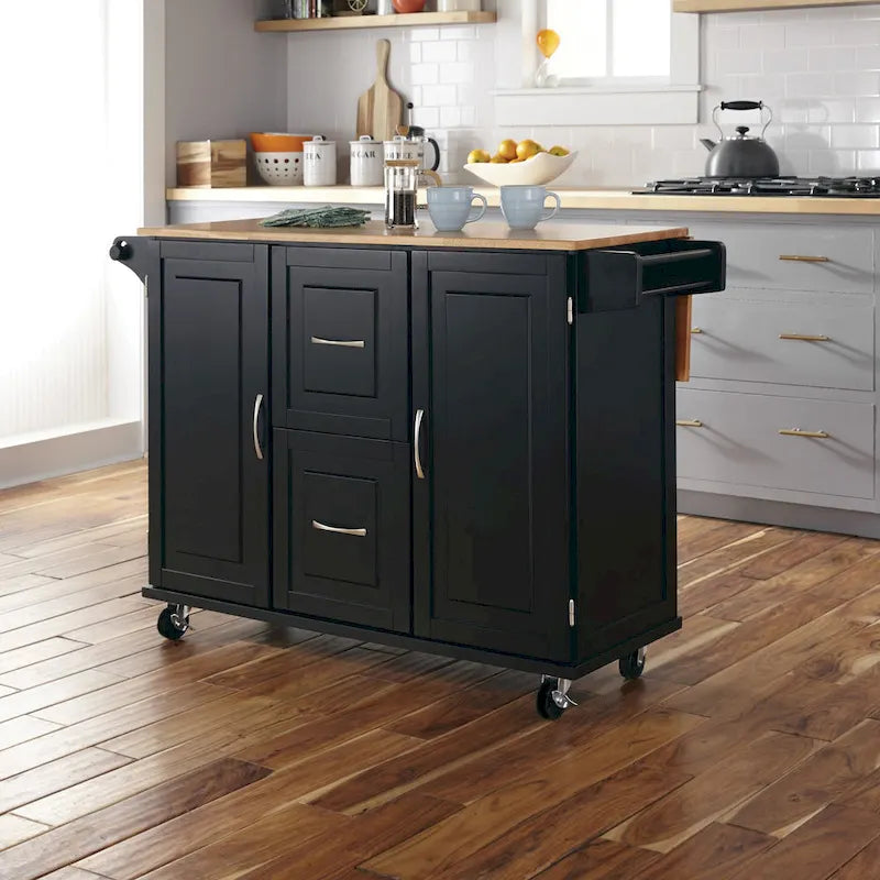Carrello da cucina in legno nero con anta a ribalta