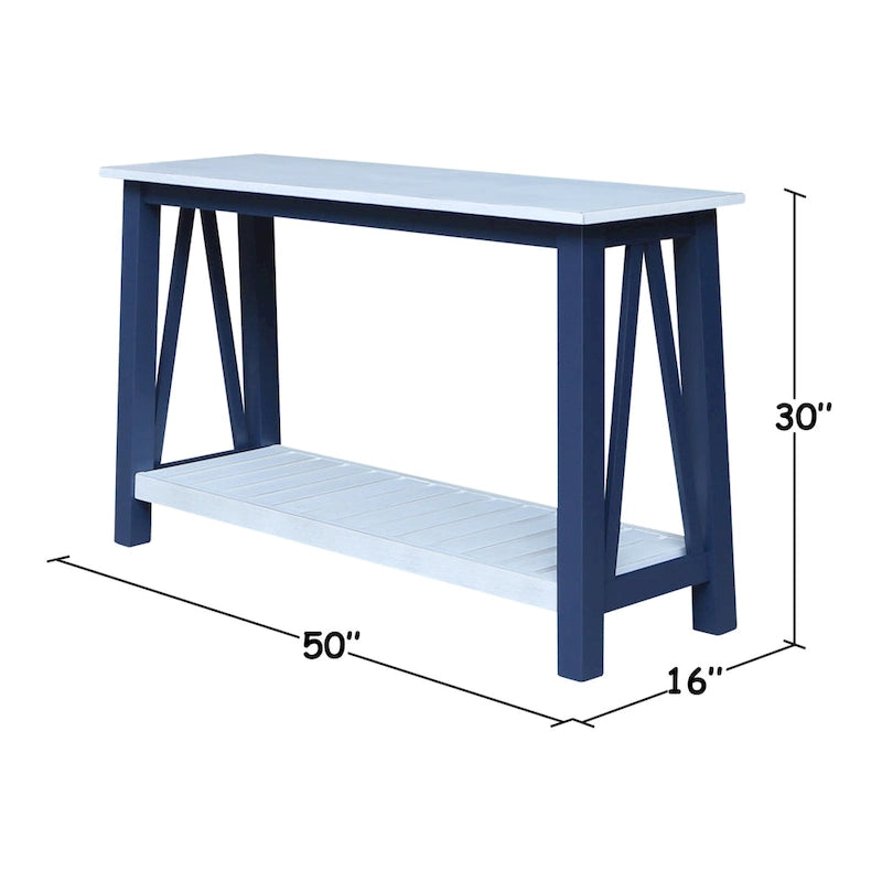 Console in Legno Massello con Ripiano Inferiore