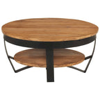 Tavolino rotondo da caffè 65 cm in legno massello di acacia con base in acciaio
