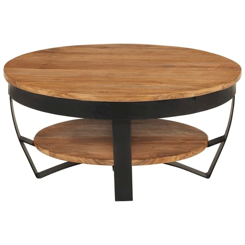 Tavolino rotondo da caffè 65 cm in legno massello di acacia con base in acciaio