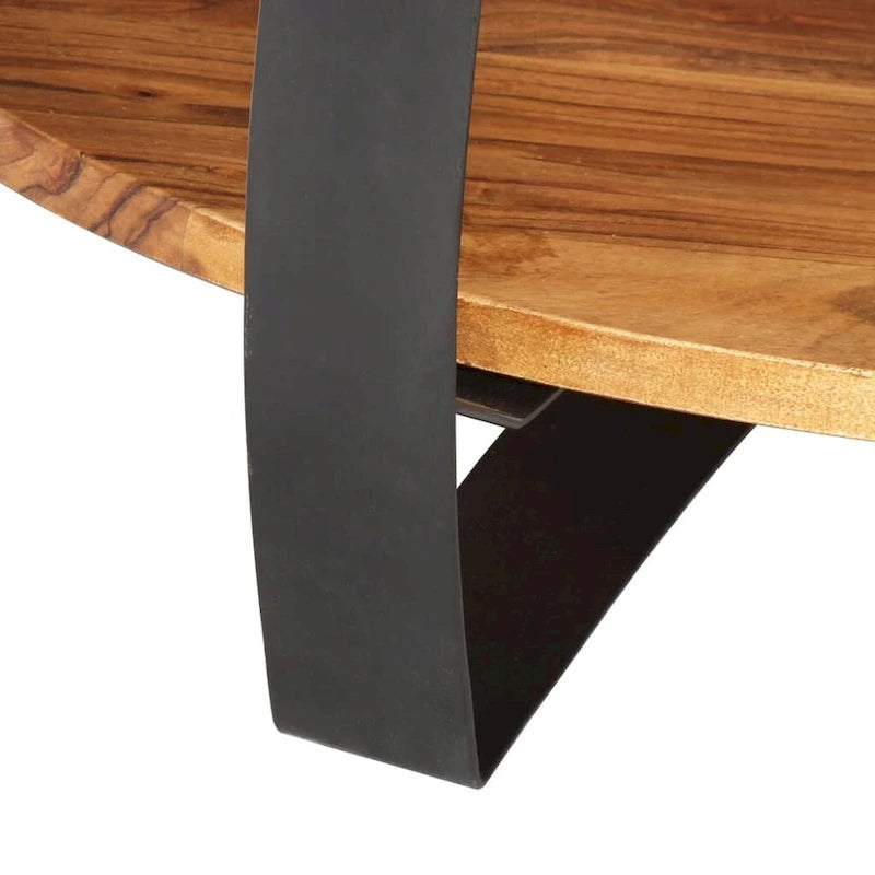 Tavolino rotondo da caffè 65 cm in legno massello di acacia con base in acciaio