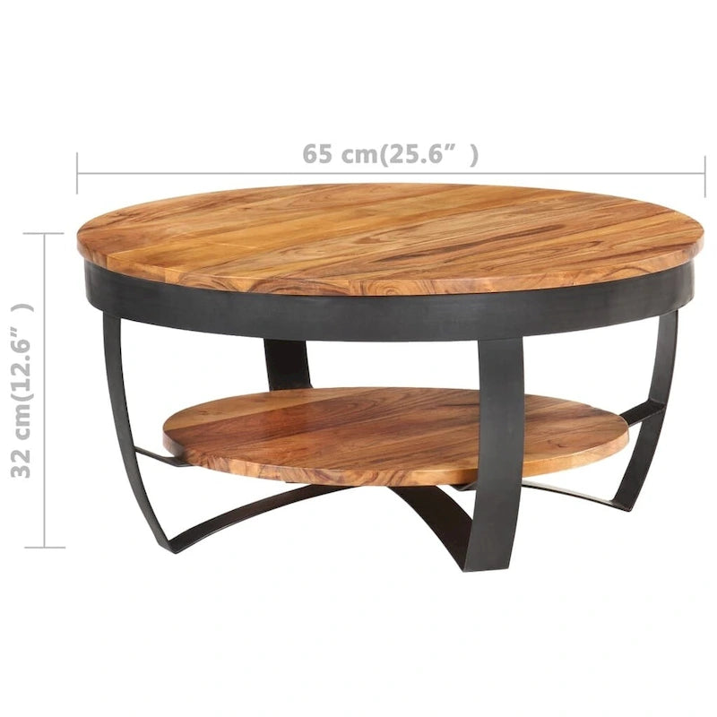 Tavolino rotondo da caffè 65 cm in legno massello di acacia con base in acciaio