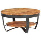 Tavolino rotondo da caffè 65 cm in legno massello di acacia con base in acciaio