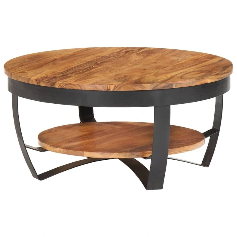 Tavolino rotondo da caffè 65 cm in legno massello di acacia con base in acciaio