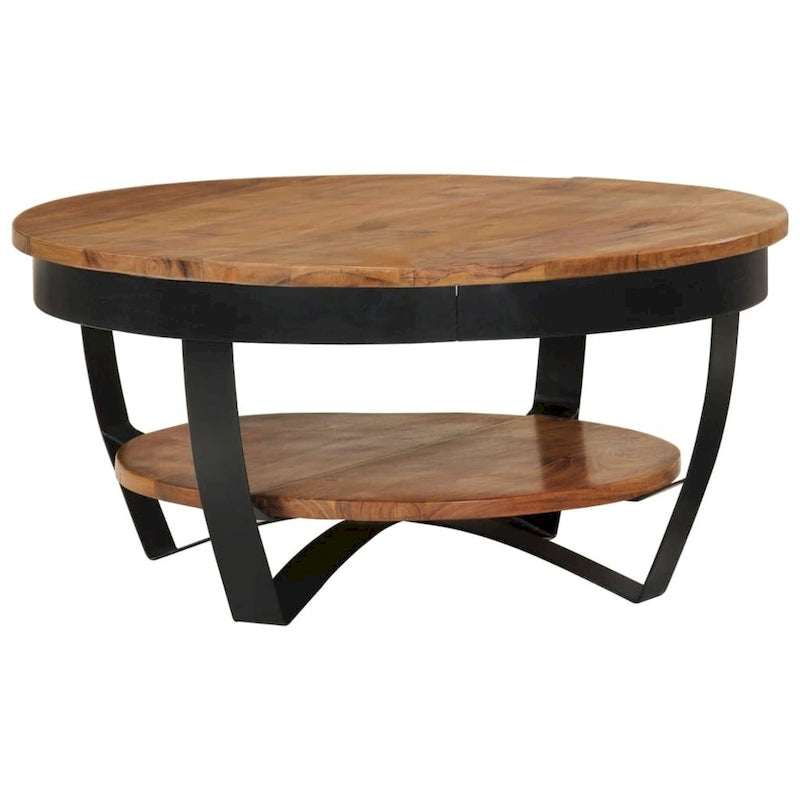 Tavolino rotondo da caffè 65 cm in legno massello di acacia con base in acciaio