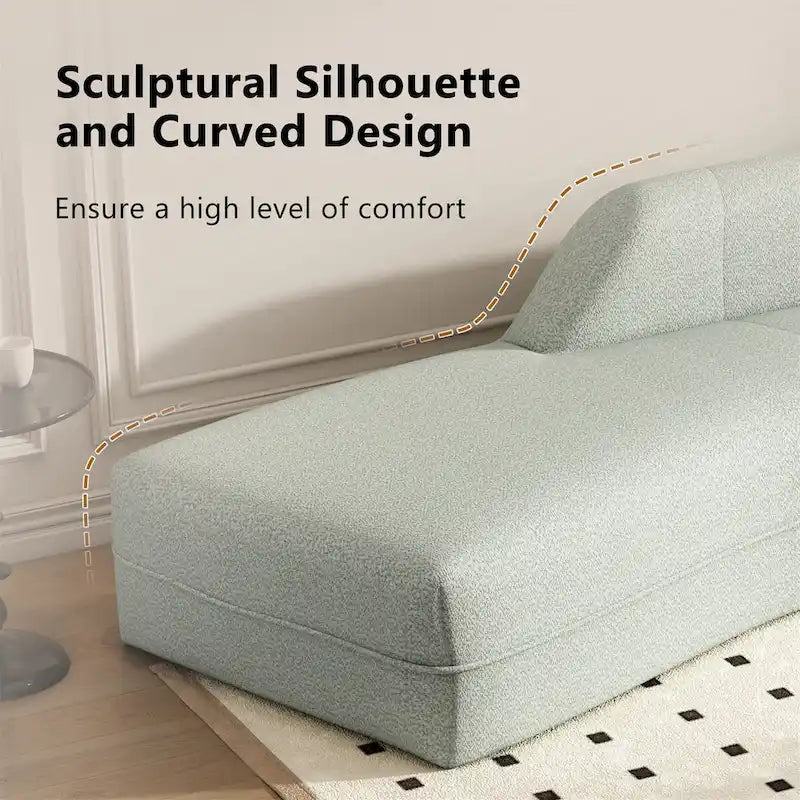 Divano curvo a chaise longue in tessuto bouclé